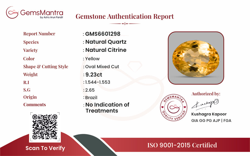 Citrine (Sunela) – 9.23 Carat / 10.2 Ratti [GM10032]