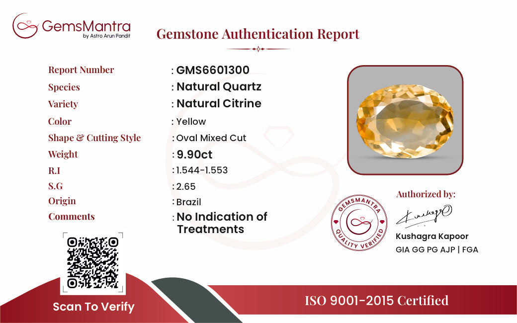 Citrine (Sunela) – 9.9 Carat / 10.9 Ratti [GM10034]