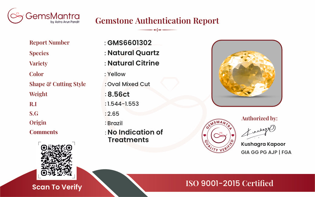 Citrine (Sunela) – 8.56 Carat / 9.4 Ratti [GM10036]