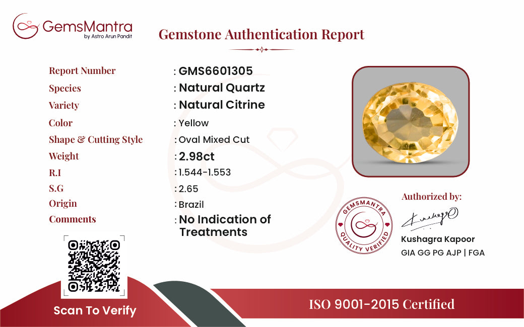 Citrine (Sunela) – 2.98 Carat / 3.3 Ratti [GM10039]