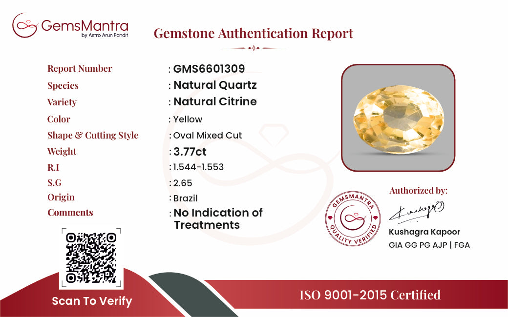 Citrine (Sunela) – 3.77 Carat / 4.1 Ratti [GM10043]