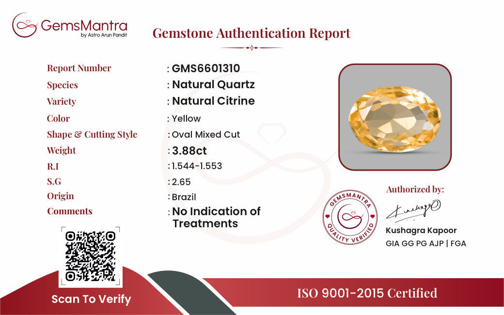 Citrine (Sunela) – 3.88 Carat / 4.3 Ratti [GM10044]