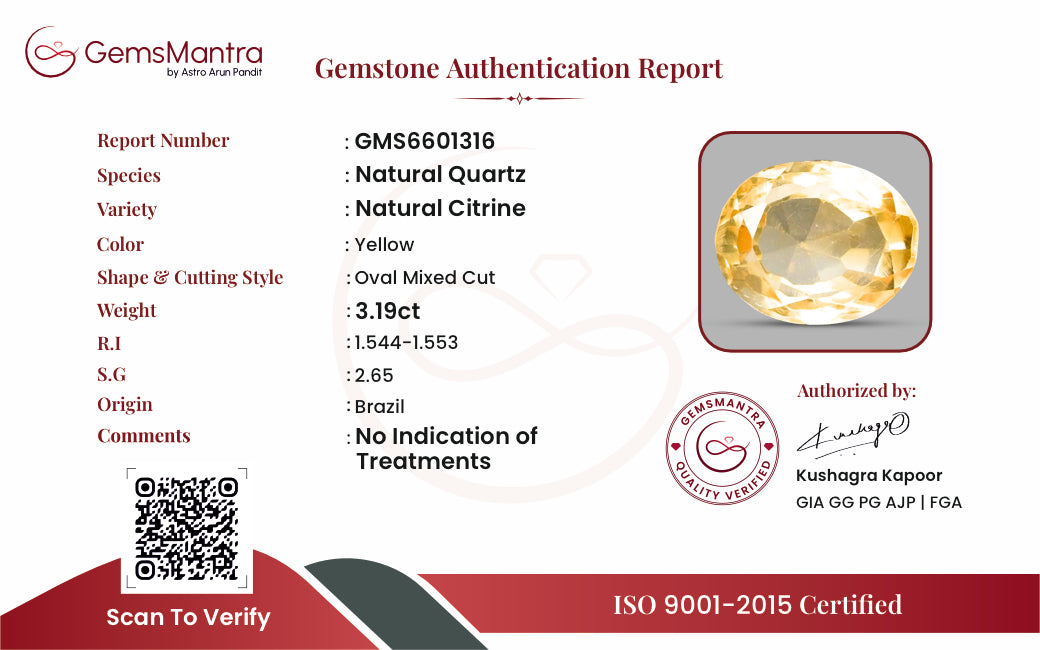 Citrine (Sunela) – 3.19 Carat / 3.5 Ratti [GM10050]