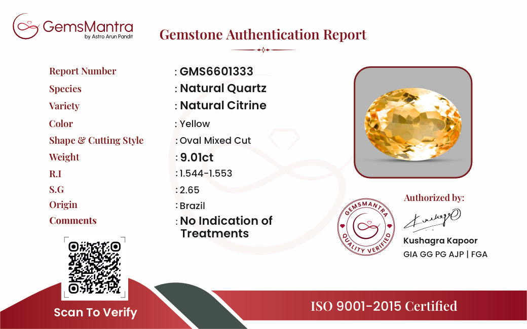 Citrine (Sunela) – 9.01 Carat / 9.9 Ratti [GM10067]