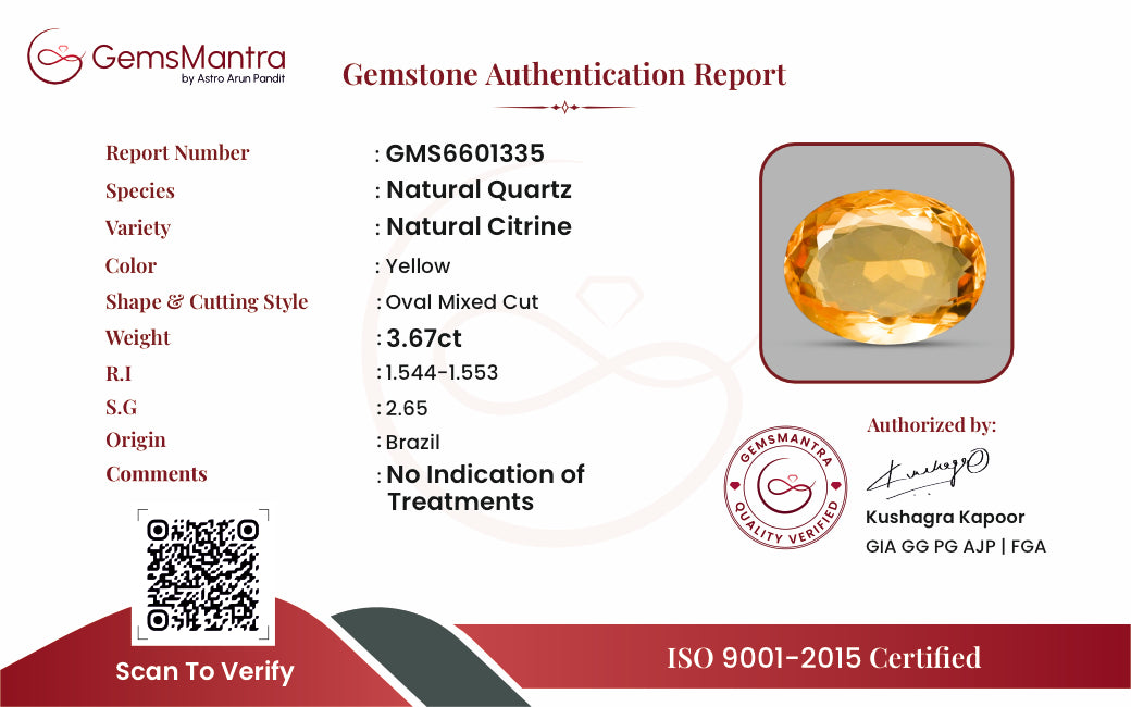 Citrine (Sunela) – 3.67 Carat / 4 Ratti [GM10069]