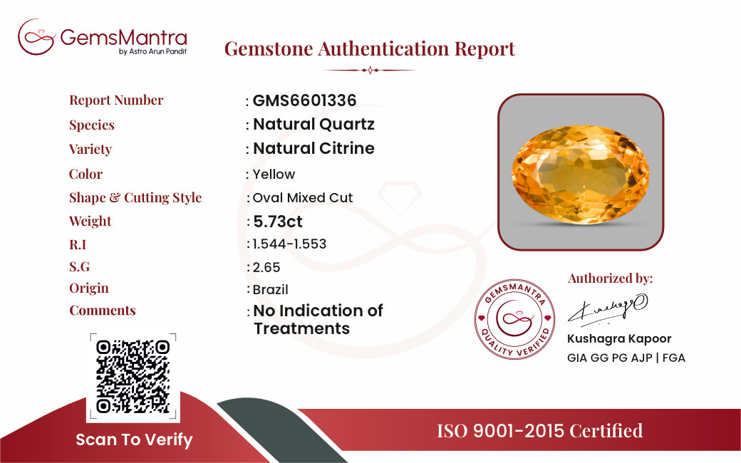 Citrine (Sunela) – 5.73 Carat / 6.3 Ratti [GM10070]