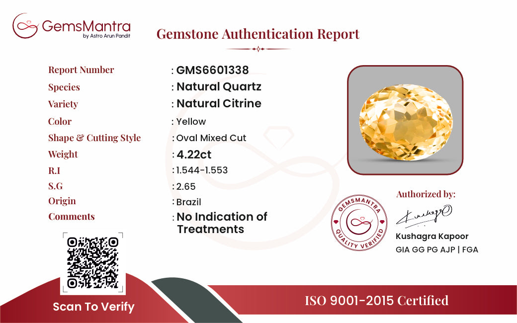 Citrine (Sunela) – 4.22 Carat / 4.6 Ratti [GM10072]