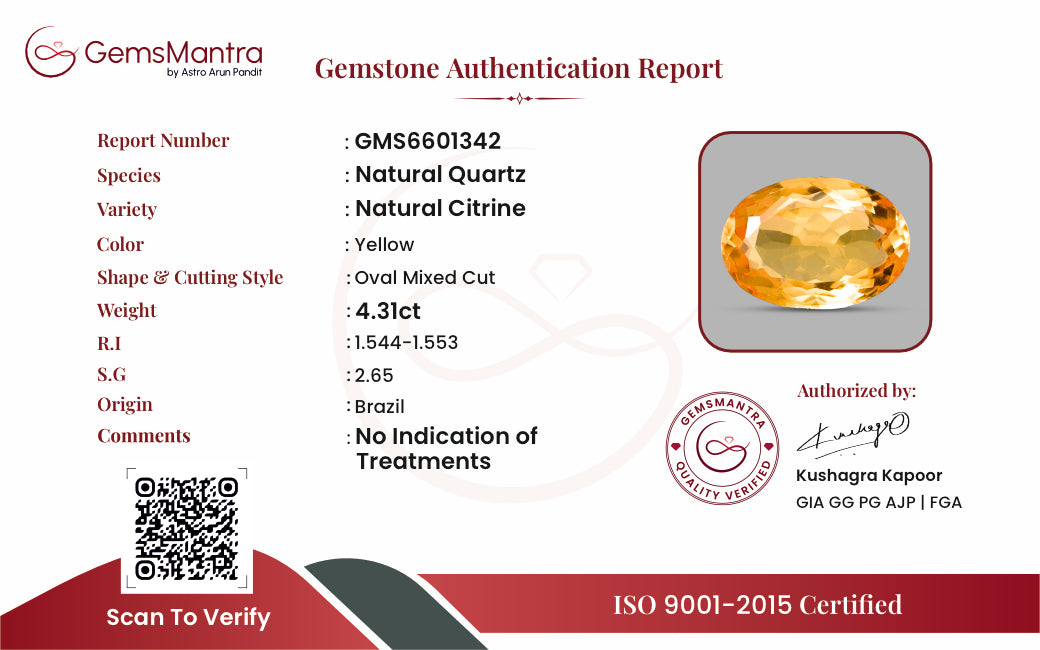 Citrine (Sunela) – 4.31 Carat / 4.7 Ratti [GM10076]
