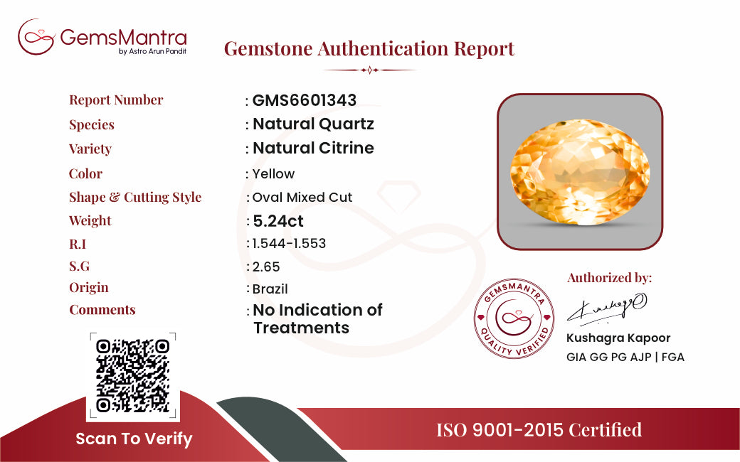 Citrine (Sunela) – 5.24 Carat / 5.8 Ratti [GM10077]