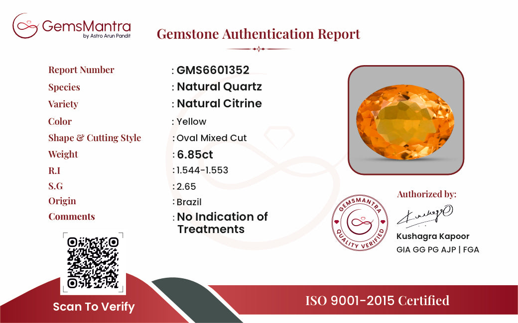 Citrine (Sunela) – 6.85 Carat / 7.5 Ratti [GM10086]