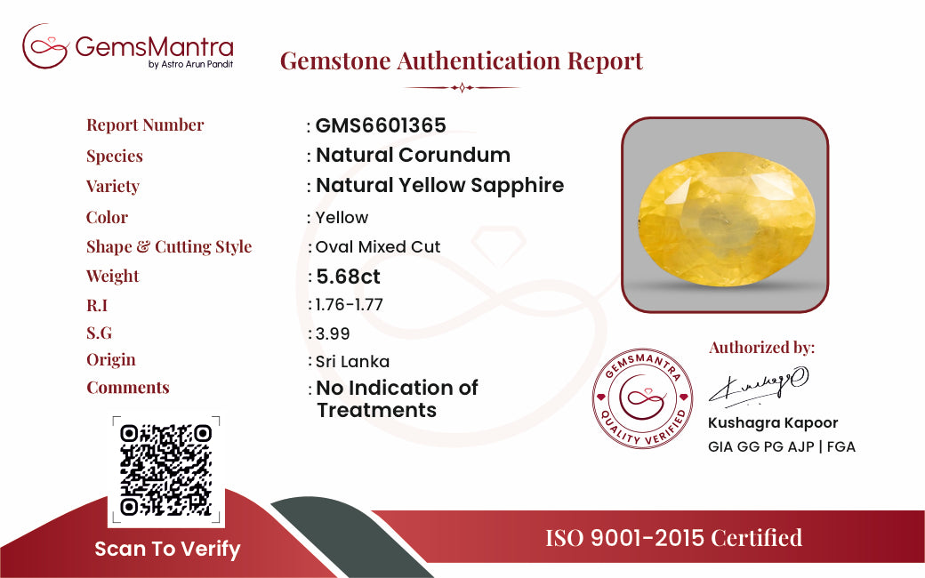 Yellow Sapphire (Pukhraj) – 5.68 Carat / 6.2 Ratti [GM10090]