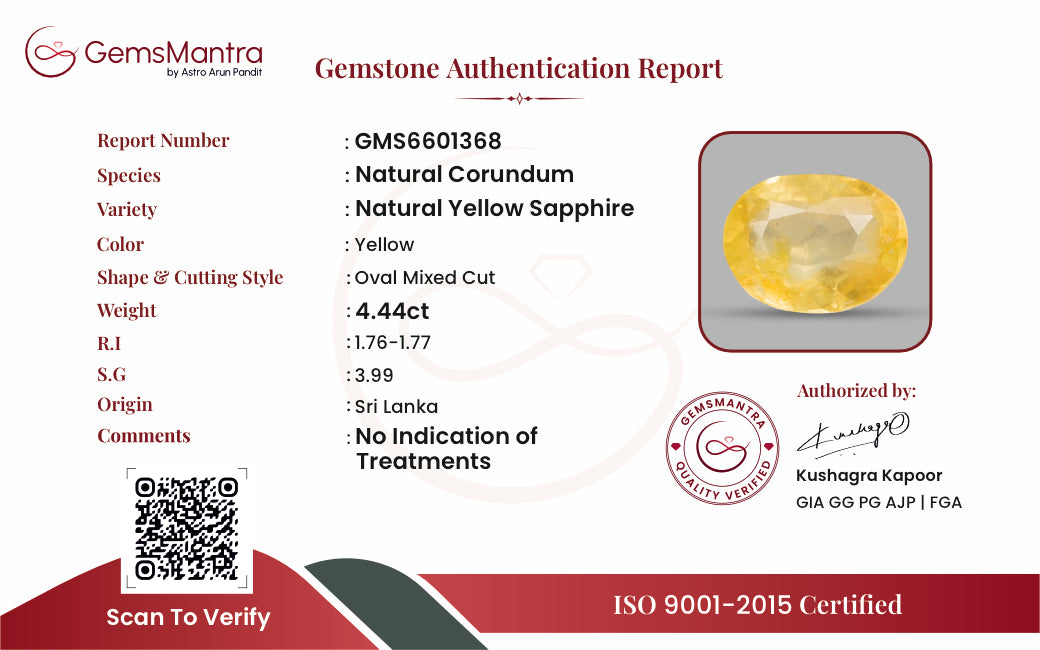 Yellow Sapphire (Pukhraj) – 4.44 Carat / 4.9 Ratti [GM10093]