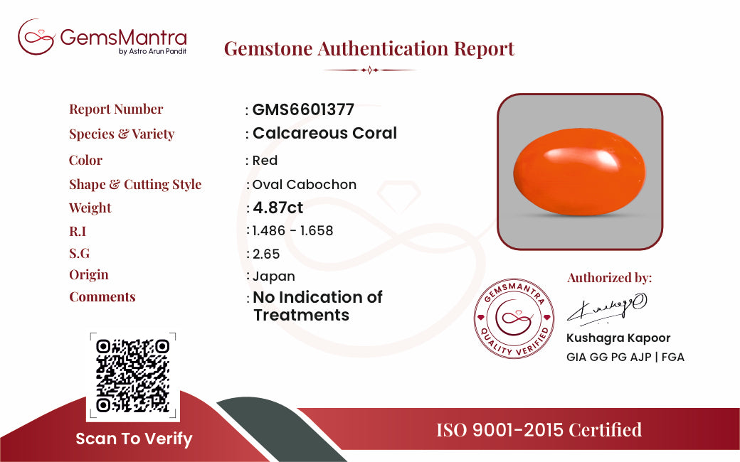 Red Coral (Moonga) – 4.87 Carat / 5.4 Ratti [GM10102]