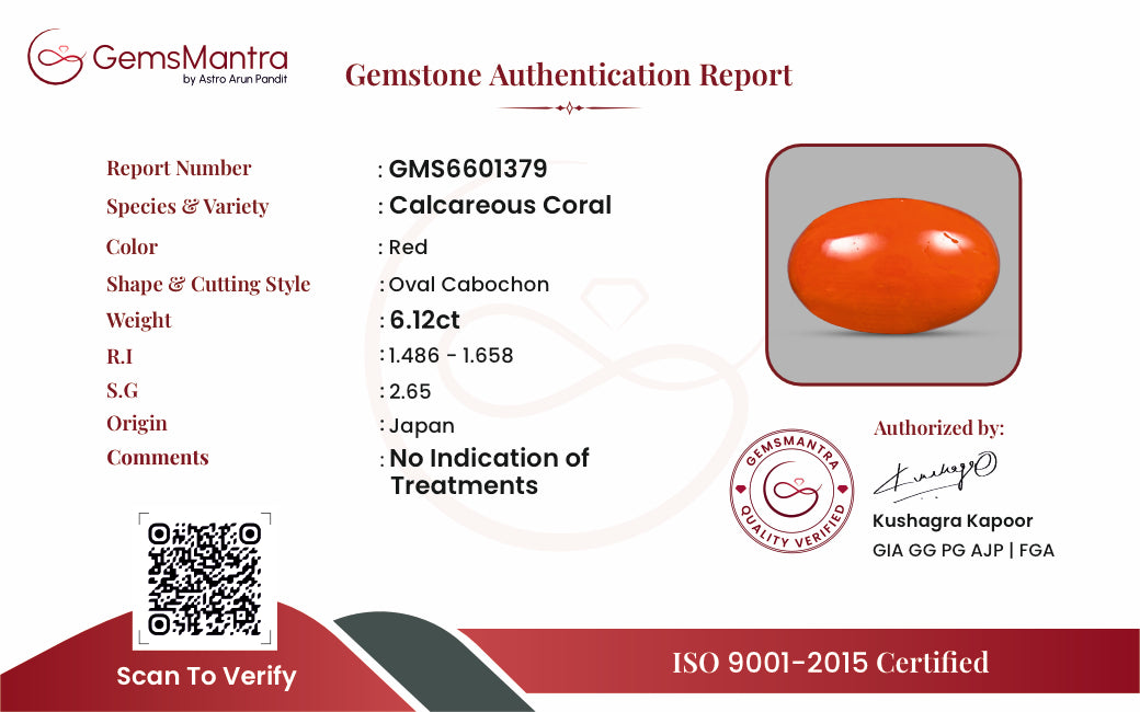 Red Coral (Moonga) – 6.12 Carat / 6.7 Ratti [GM10104]