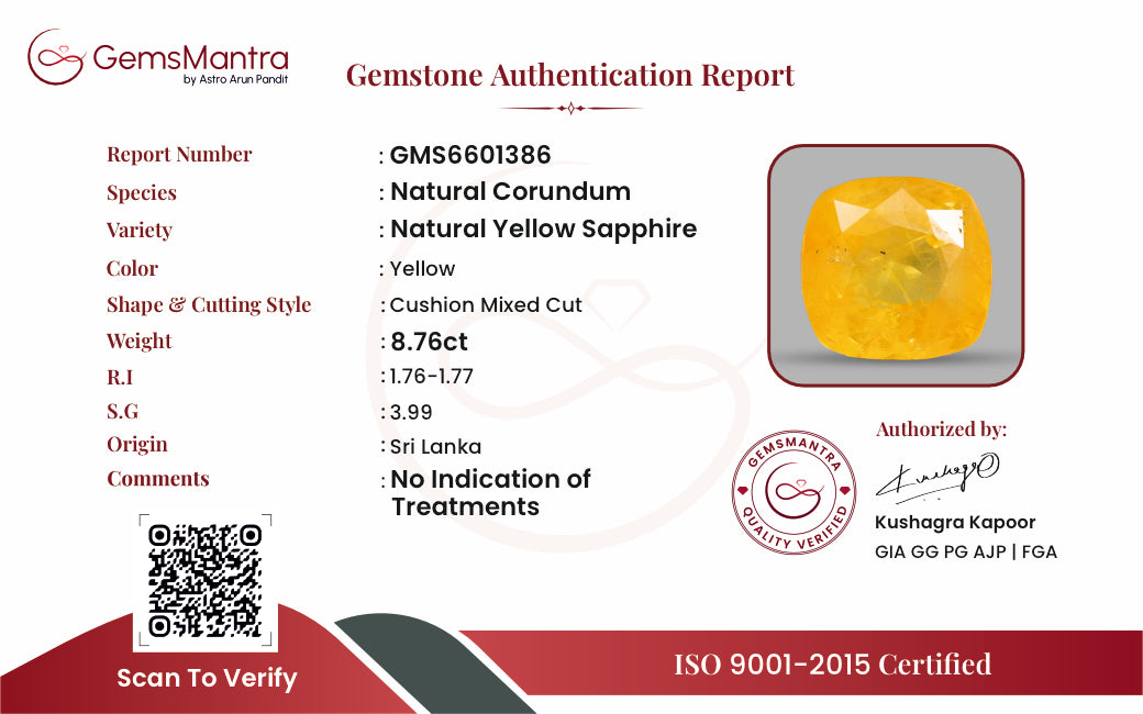 Yellow Sapphire (Pukhraj) – 8.76 Carat / 9.6 Ratti [GM10106]