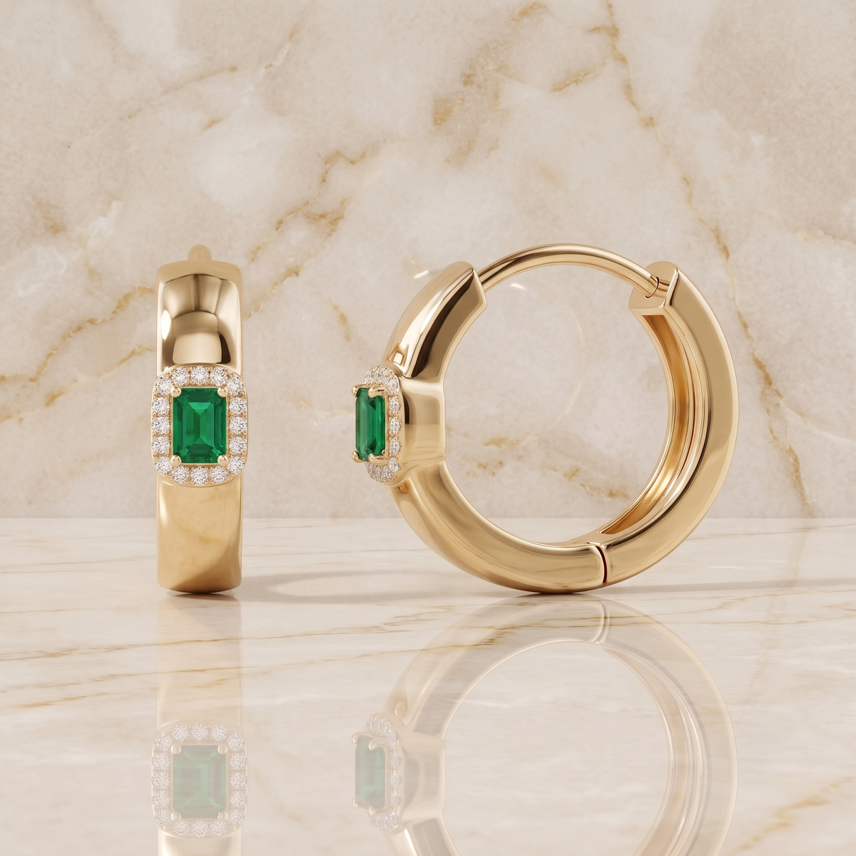 Emerald Accent Huggie Hoops