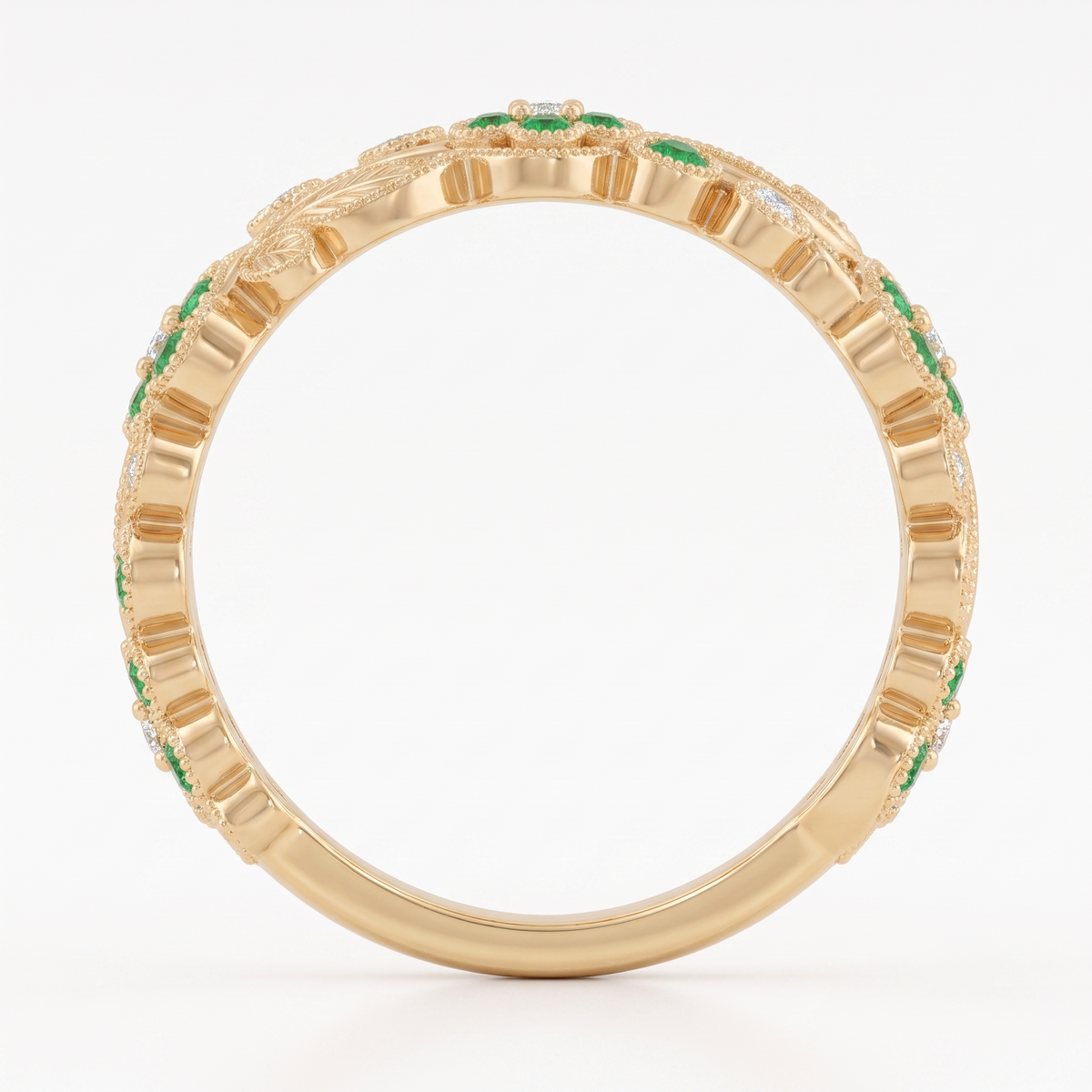 Emerald Blossom Band in Gold Finish