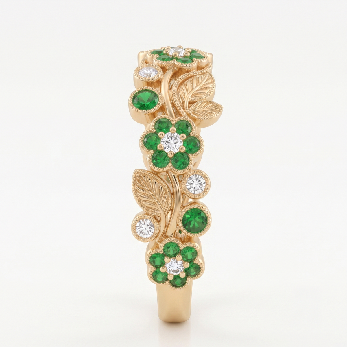 Emerald Blossom Band in Gold Finish