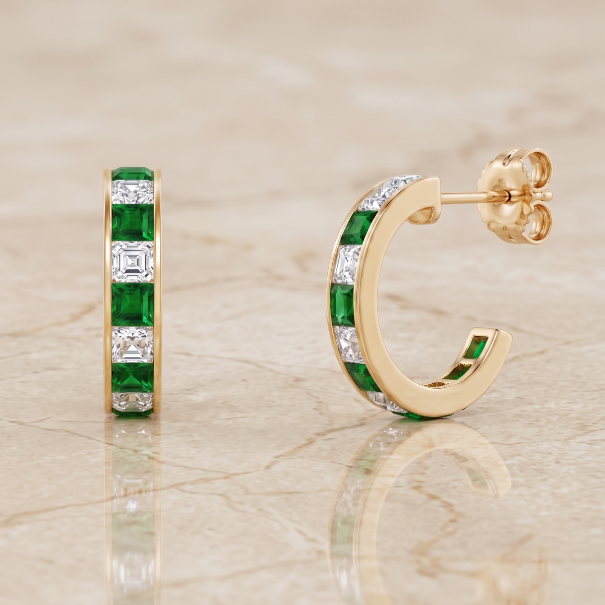 Emerald Baguette Channel Hoop Earrings