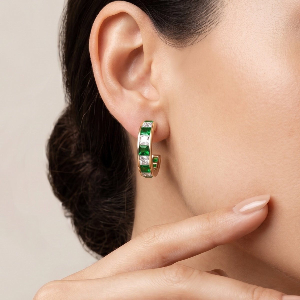 Emerald Baguette Channel Hoop Earrings