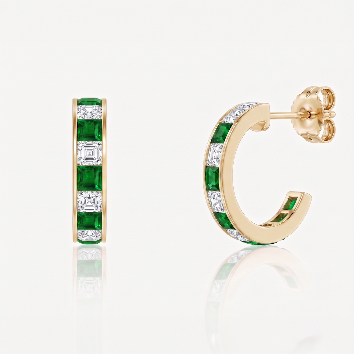 Emerald Baguette Channel Hoop Earrings