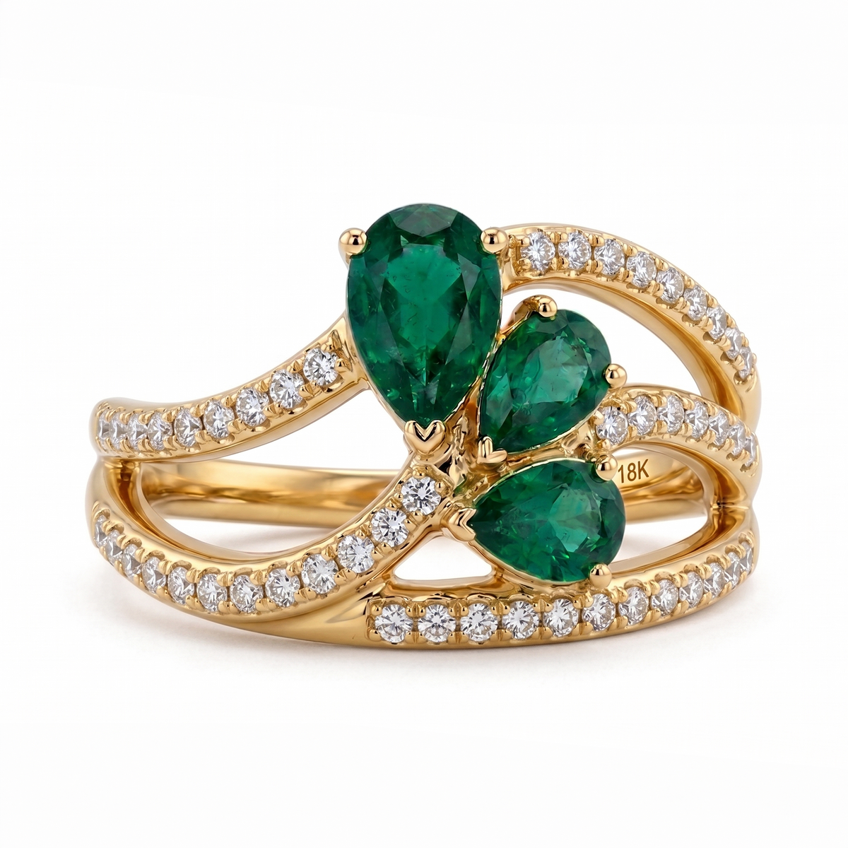 Emerald Bloom Crossover Ring in Gold Finish