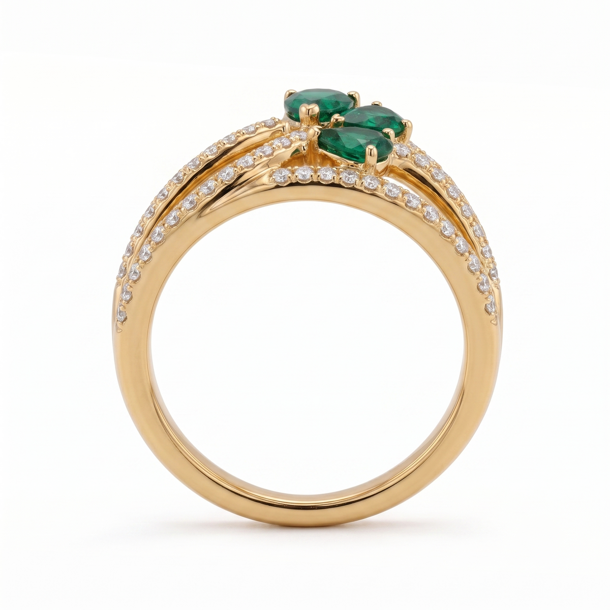 Emerald Bloom Crossover Ring in Gold Finish