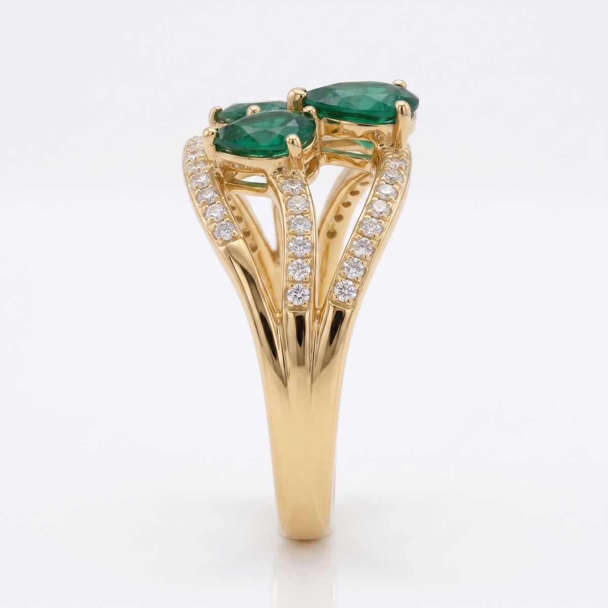 Emerald Bloom Crossover Ring in Gold Finish