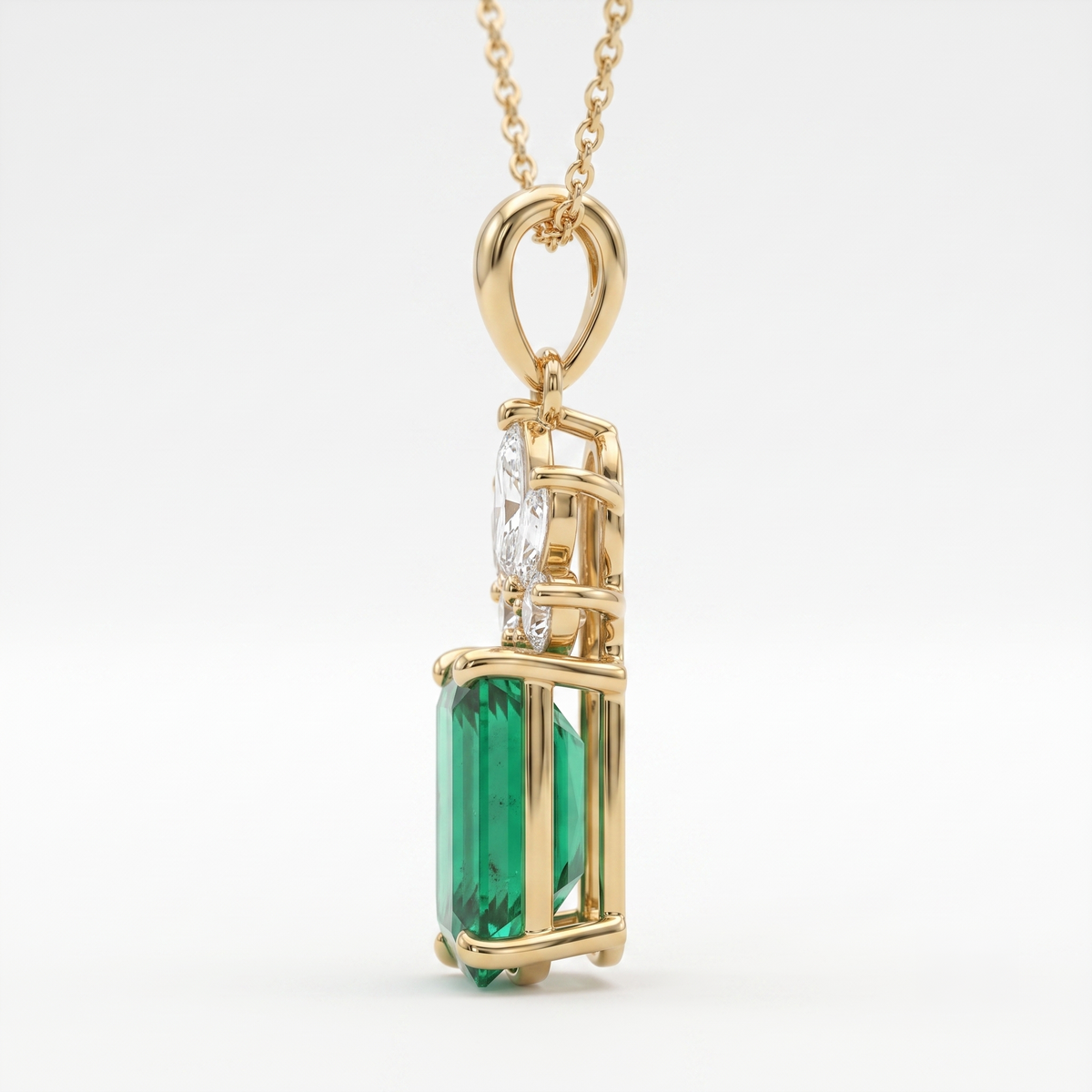 Emerald Cut Crown Halo Pendant
