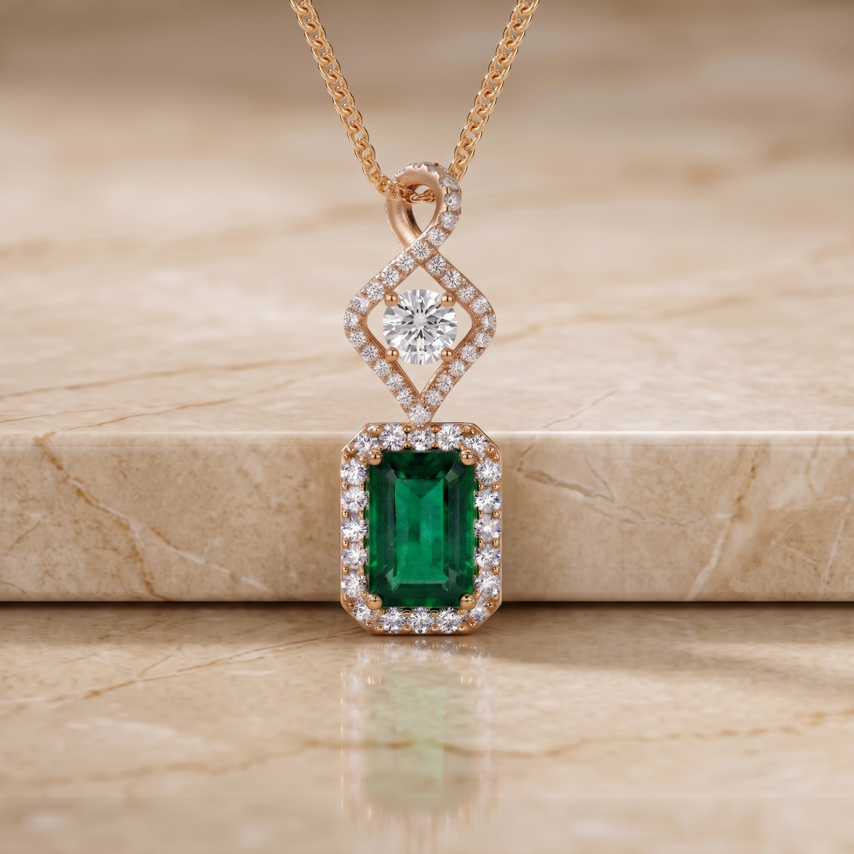 Emerald Cut Diamond Kite Drop Pendant