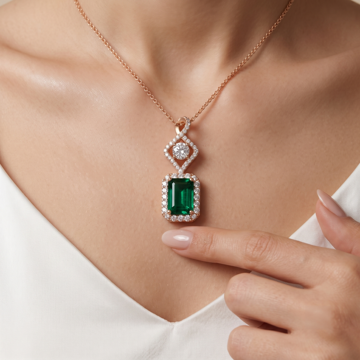 Emerald Cut Diamond Kite Drop Pendant