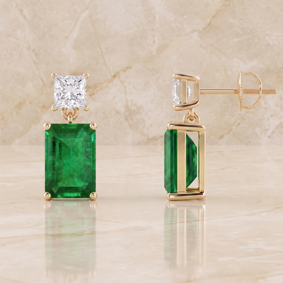Emerald Cut Duet Drop Earrings