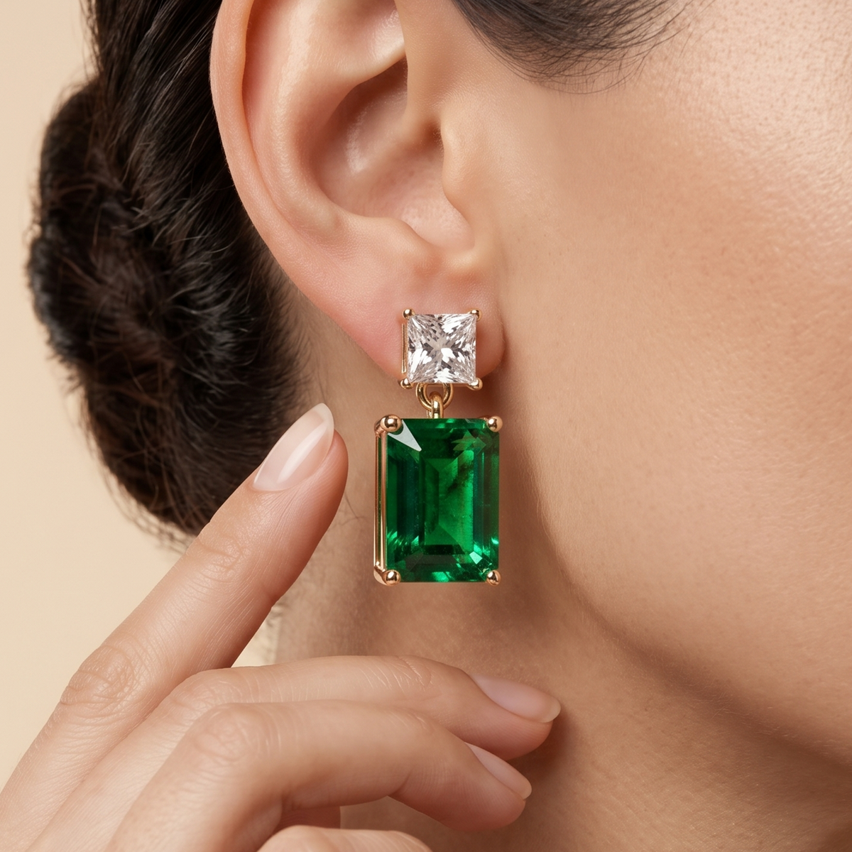Emerald Cut Duet Drop Earrings