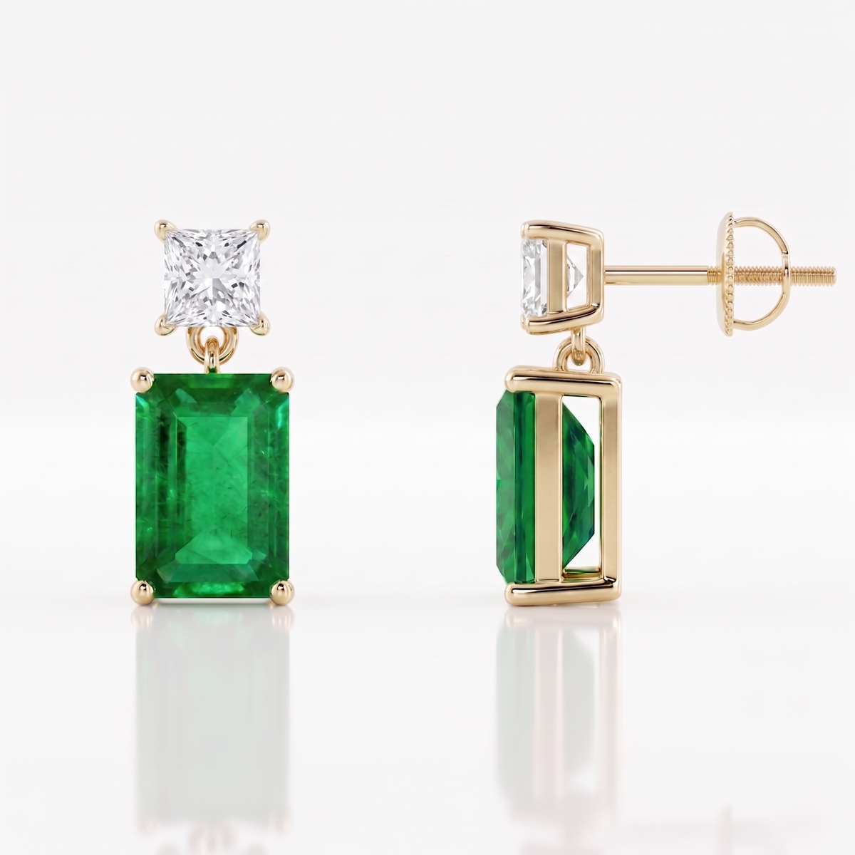 Emerald Cut Duet Drop Earrings