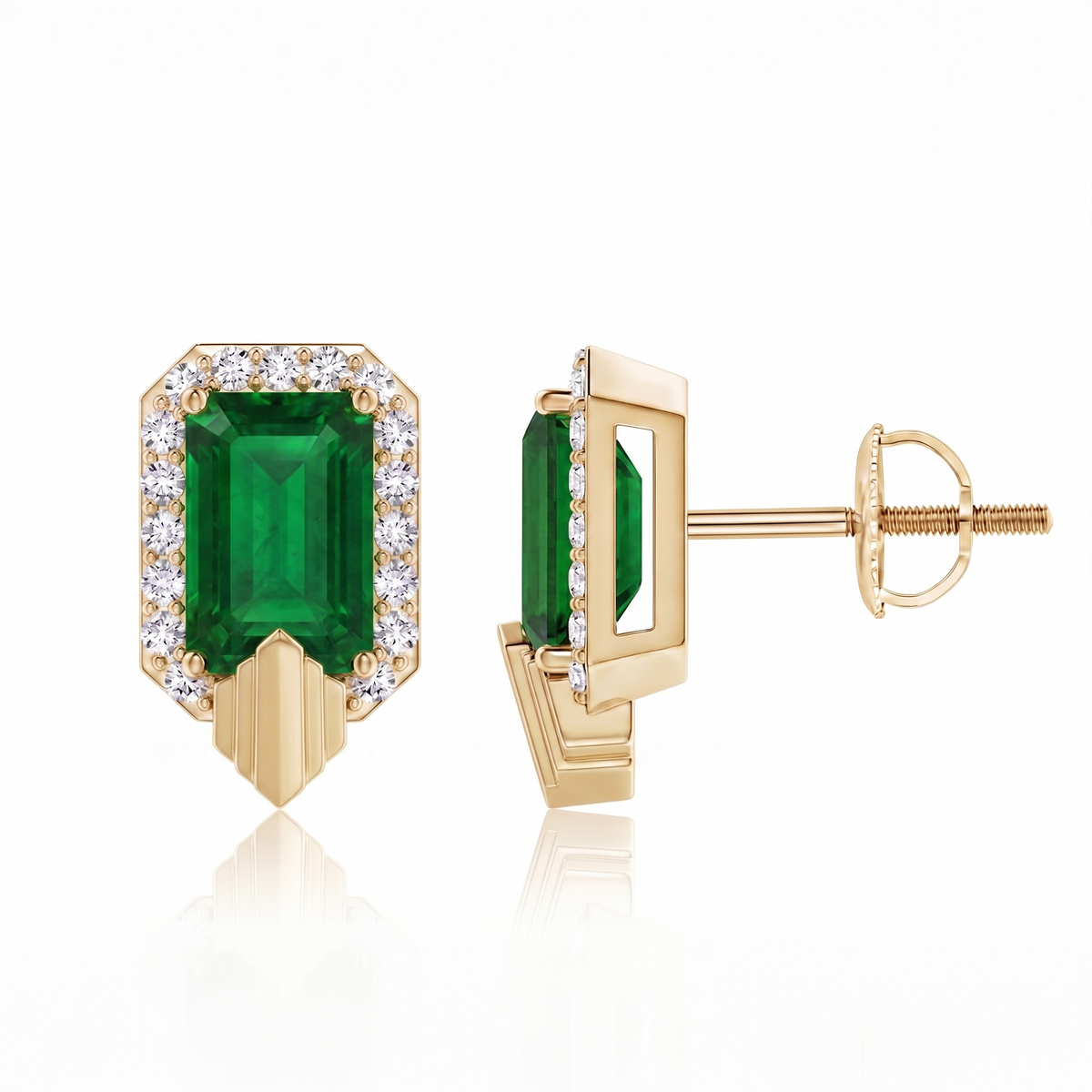 Emerald Cut Geometric Halo Studs