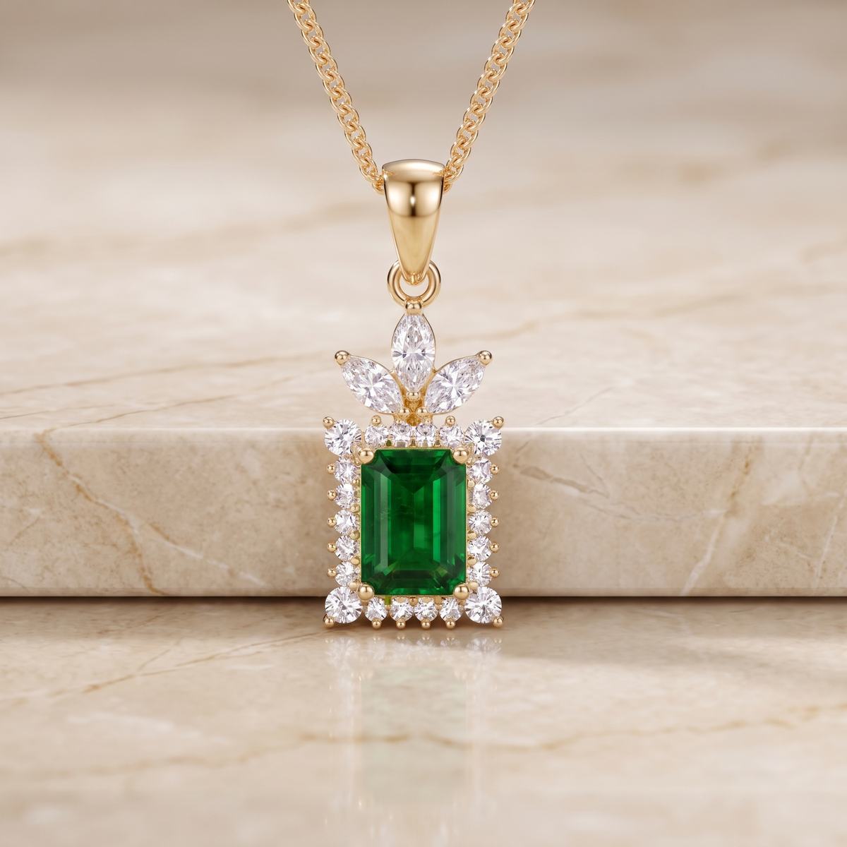 Emerald Cut Marquise Crown Pendant