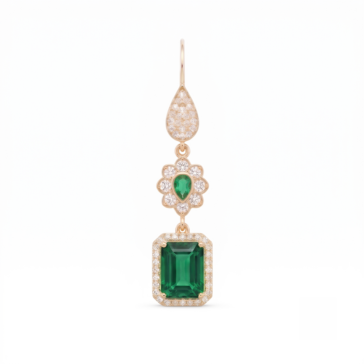 Emerald Cut Trio Drop Earrings