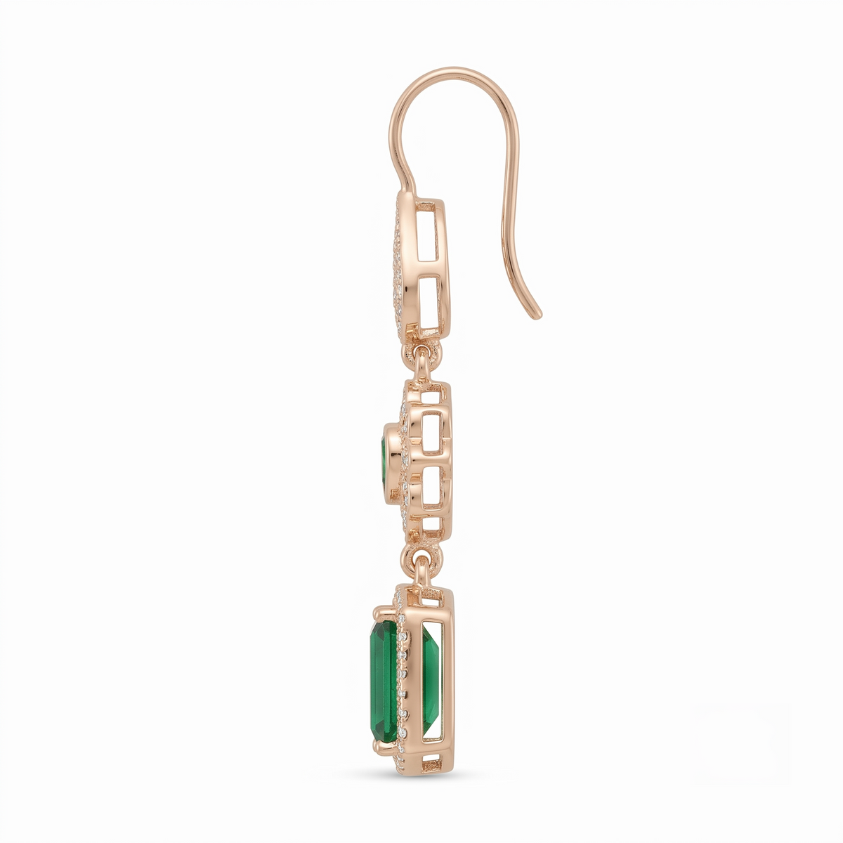Emerald Cut Trio Drop Earrings