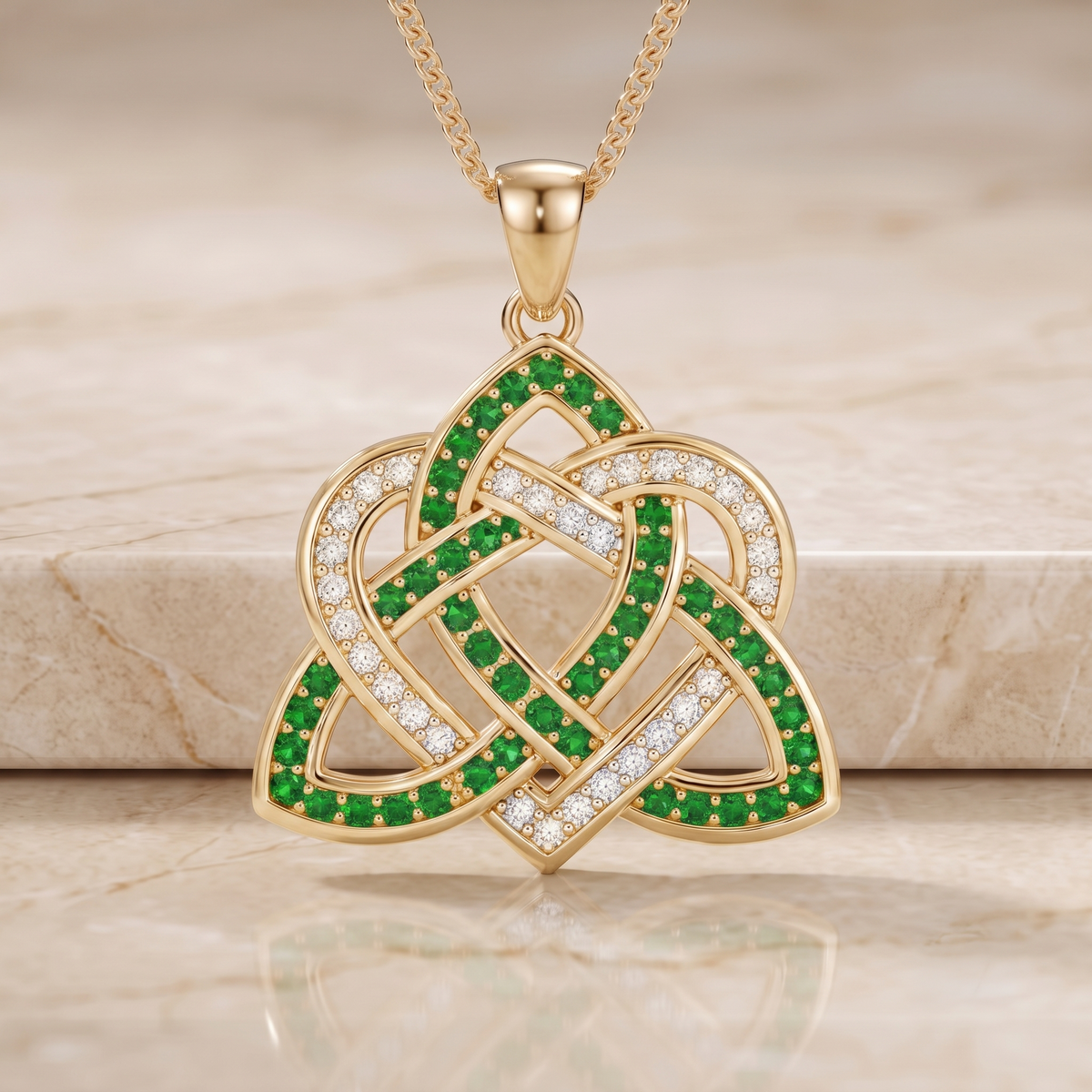 Emerald Celtic Trinity Heart Pendant