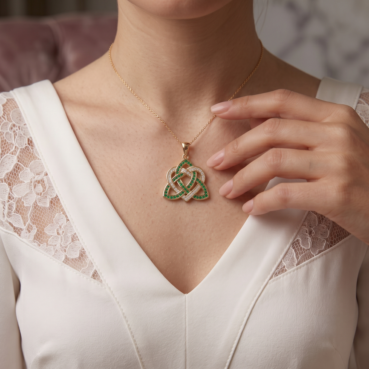 Emerald Celtic Trinity Heart Pendant