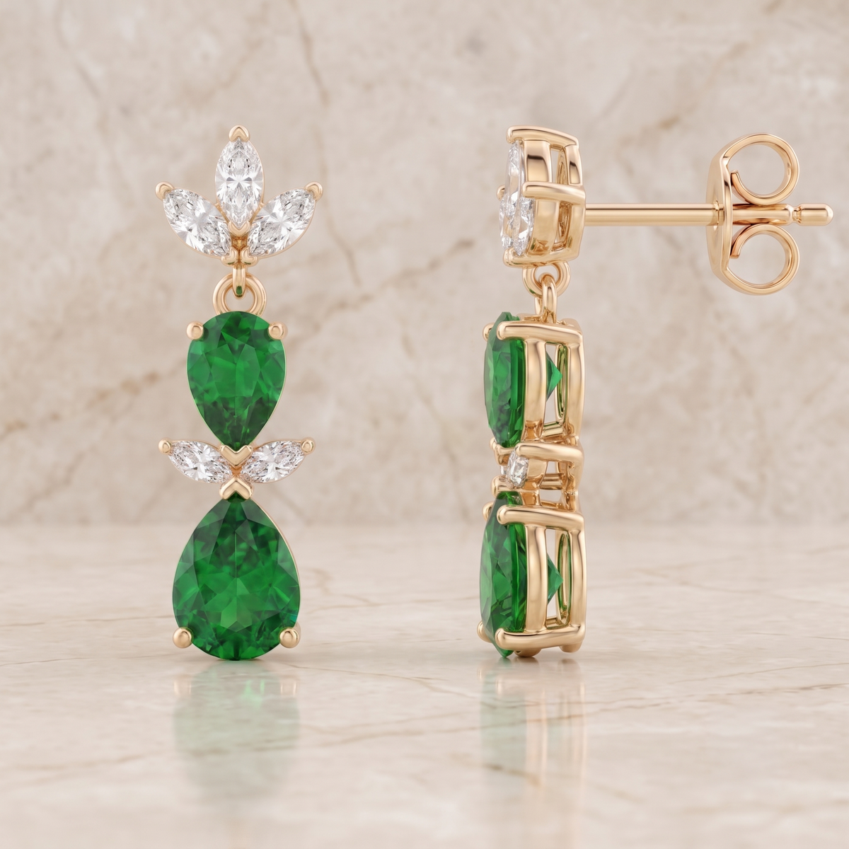 Emerald Double Drop Cascade Earrings
