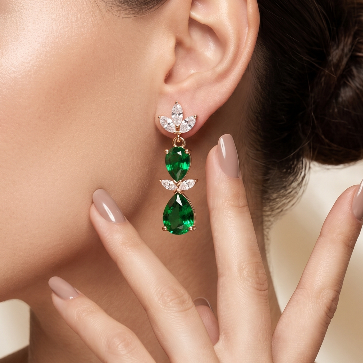 Emerald Double Drop Cascade Earrings