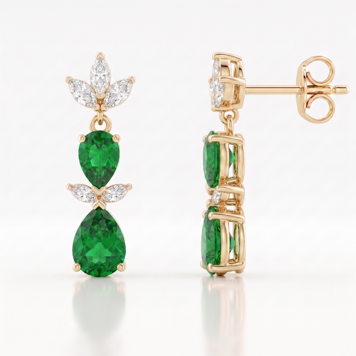 Emerald Double Drop Cascade Earrings