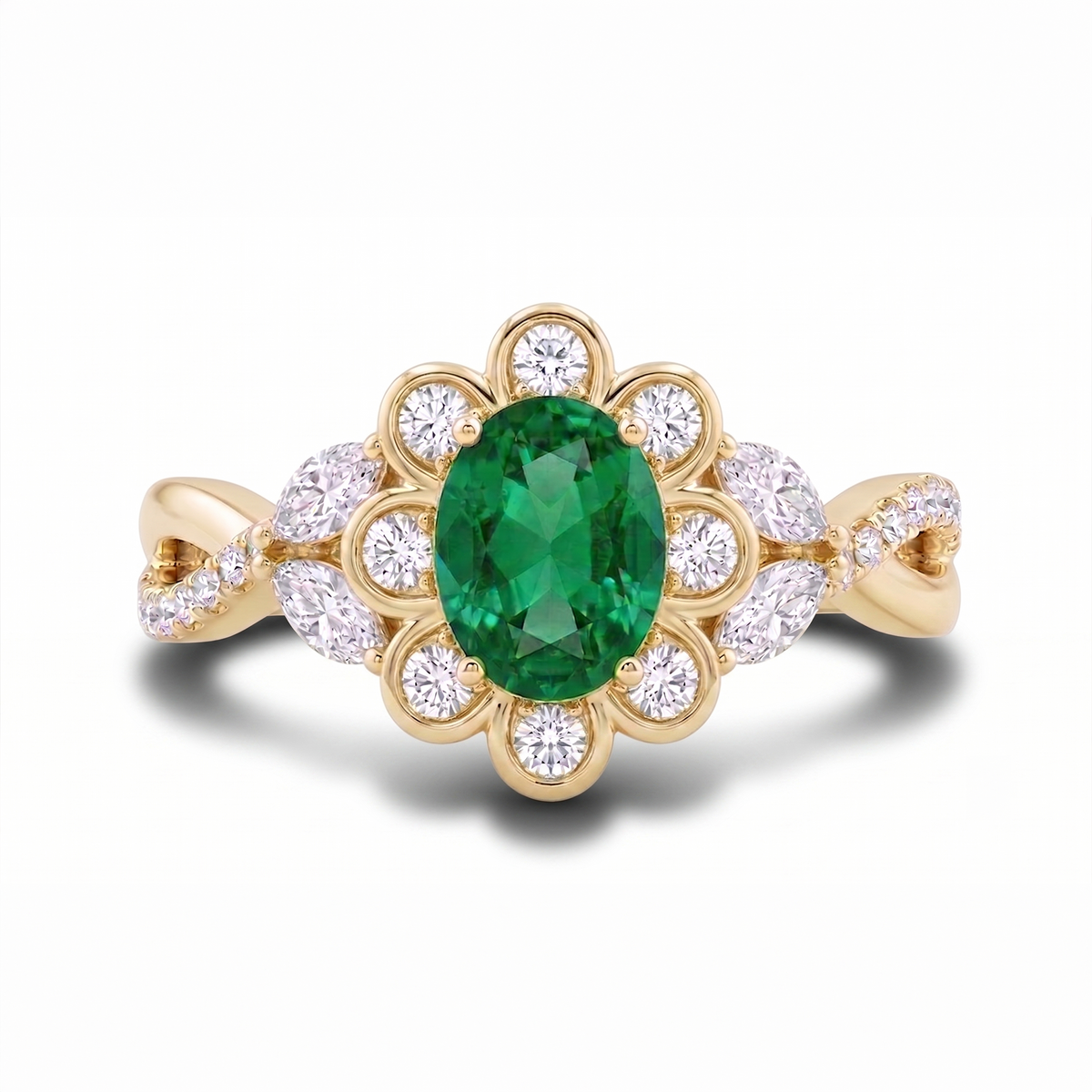 Emerald Daisy Ring in Gold Finish