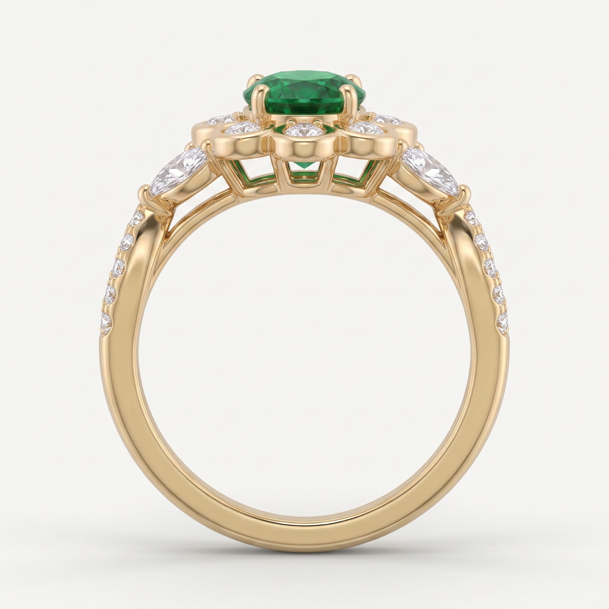 Emerald Daisy Ring in Gold Finish