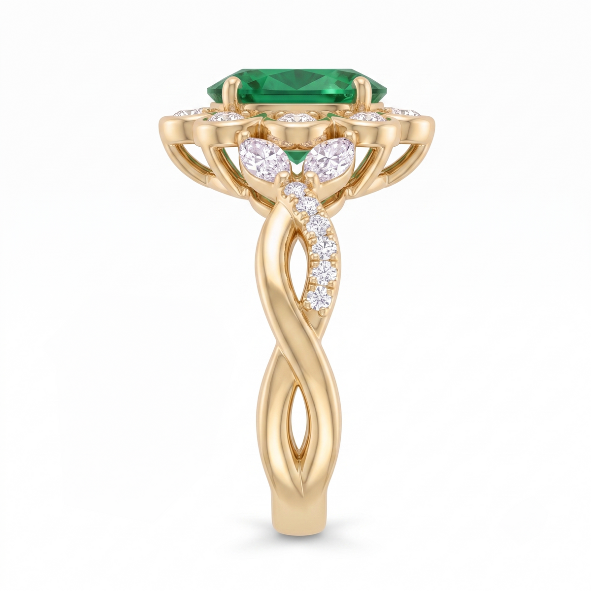 Emerald Daisy Ring in Gold Finish