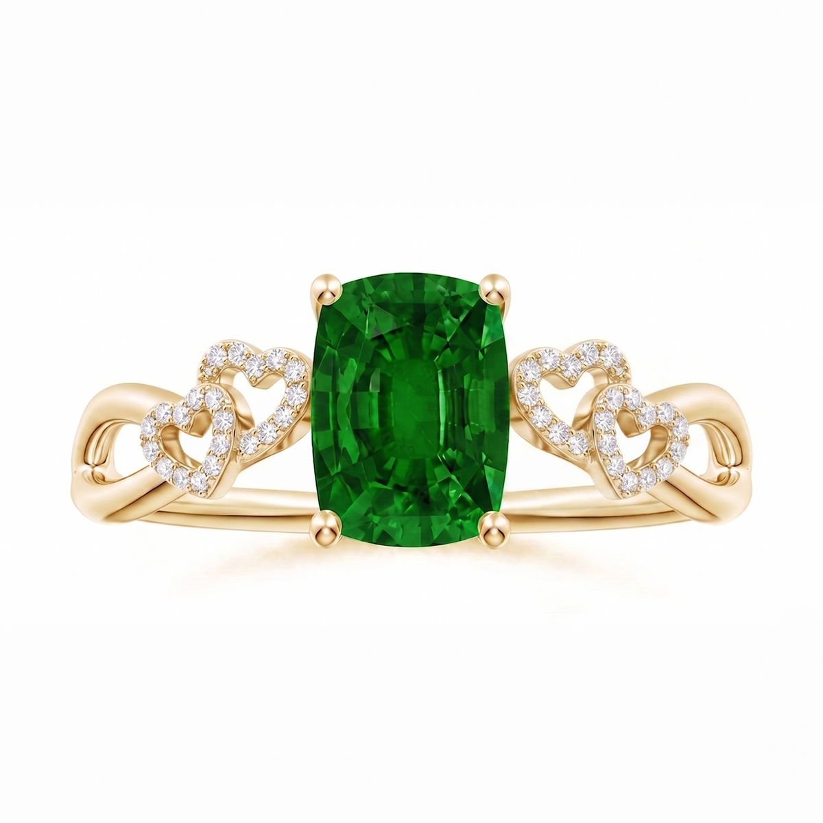Emerald Elegance Cushion-Cut Ring in Gold Finish