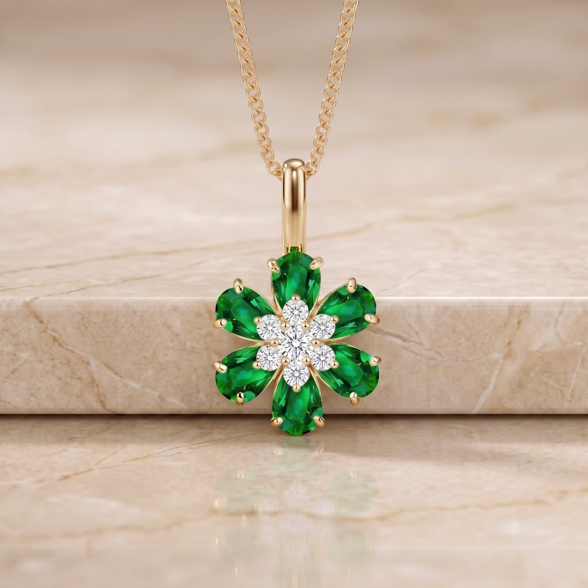 Emerald Flower Blossom Pendant
