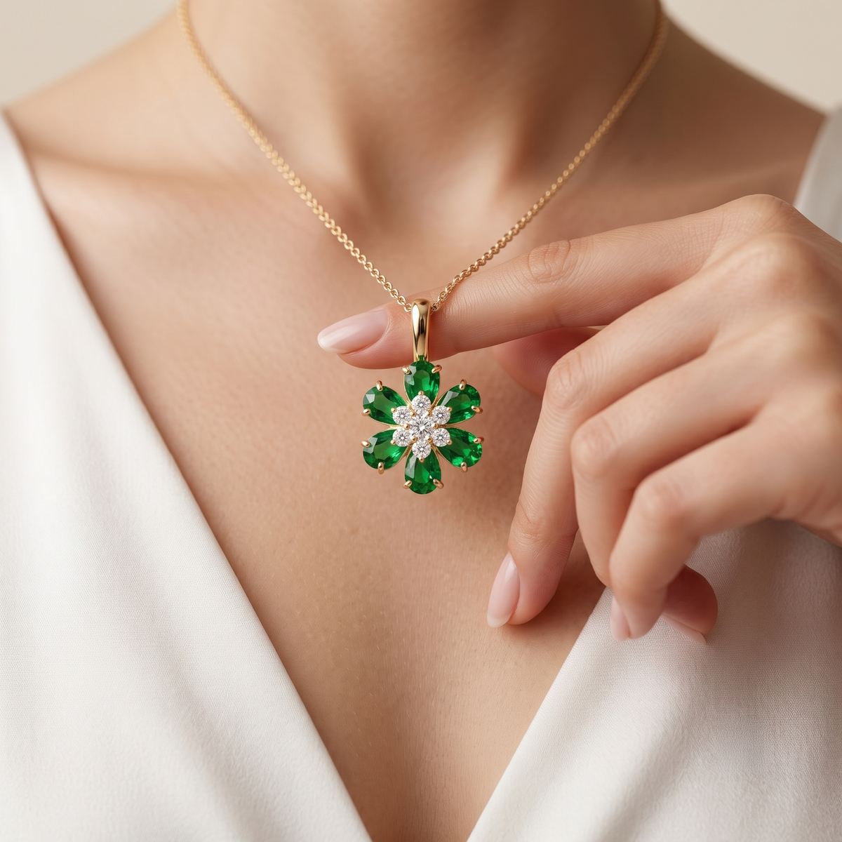 Emerald Flower Blossom Pendant