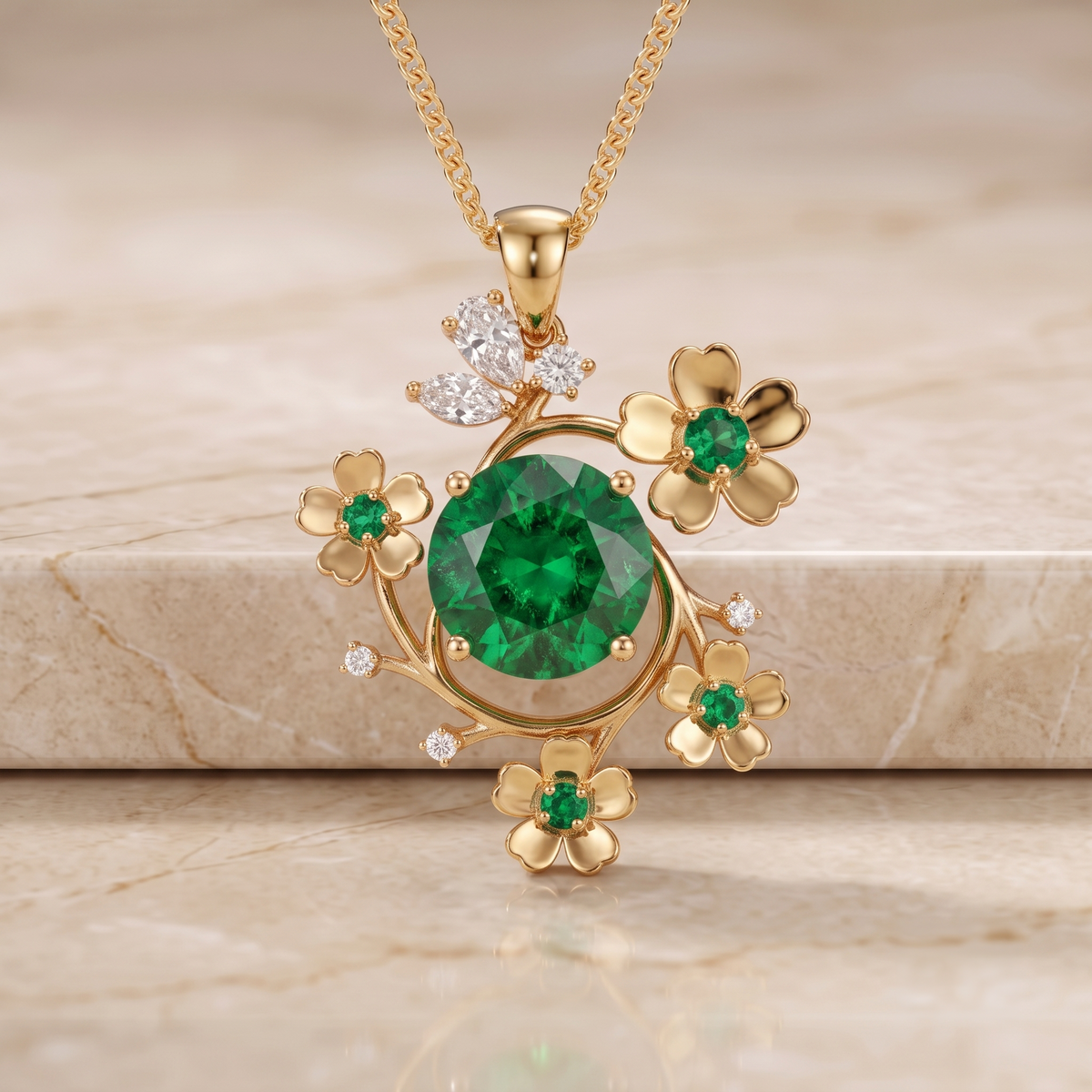 Emerald Floral Cluster Pendant